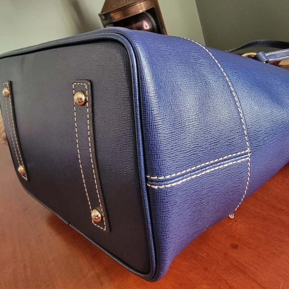 Dooney & Bourke Blue Saffiano Leather Top Zip Shopper Tote Bag